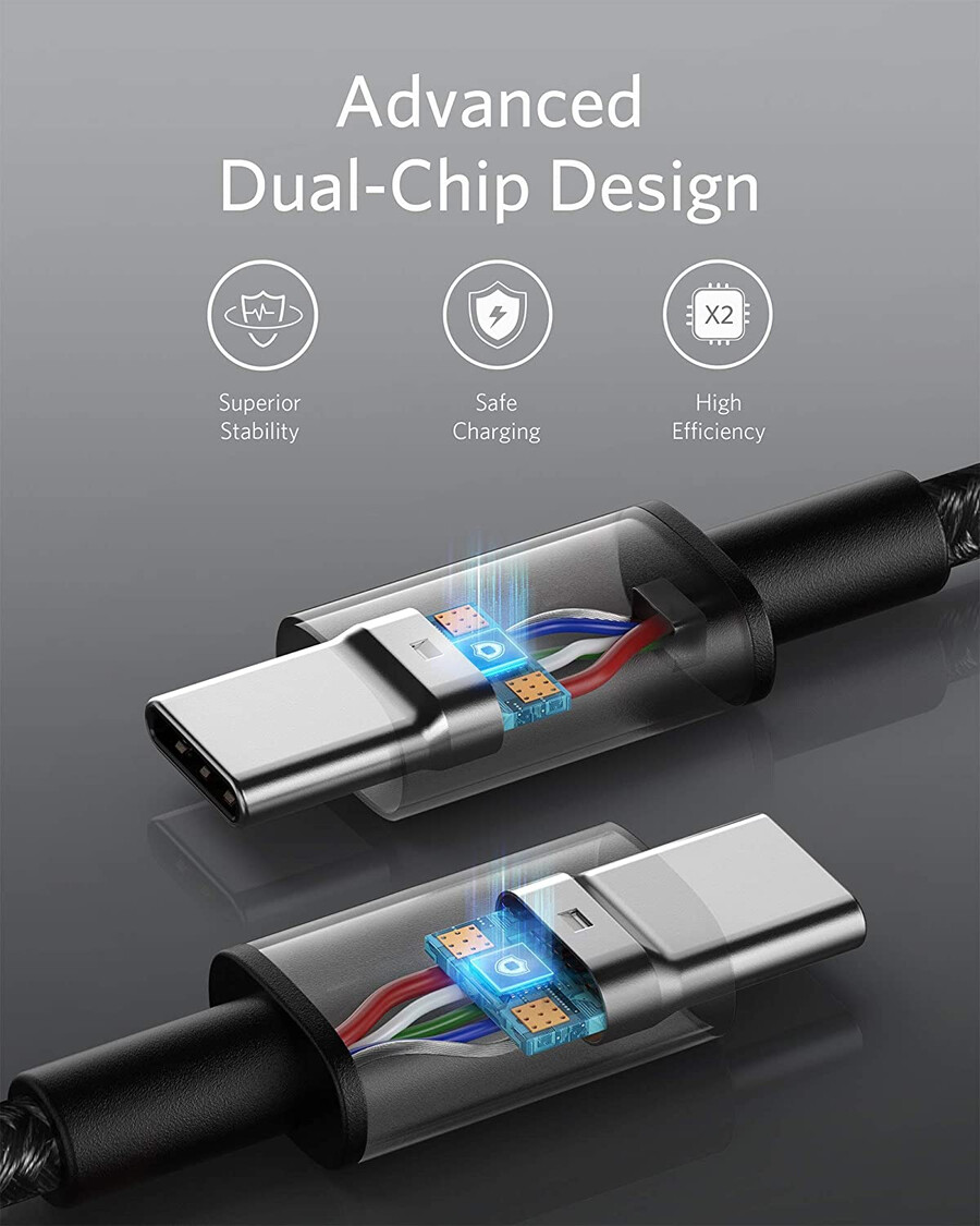 new nylon usb-c to usb-c 100w cable 10 ft 2-pack)