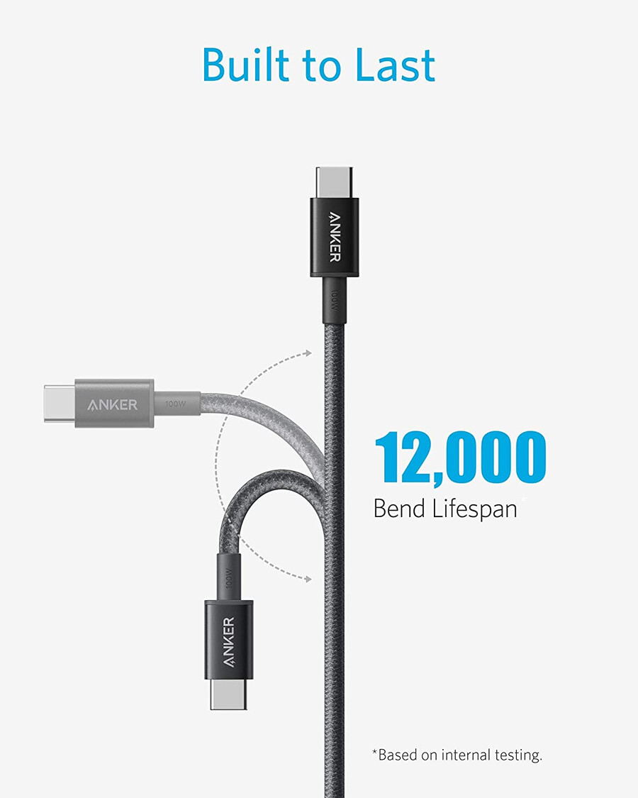 new nylon usb-c to usb-c 100w cable 10 ft 2-pack)