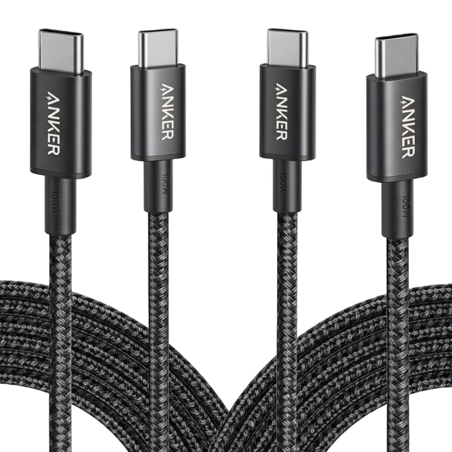 new nylon usb-c to usb-c 100w cable 10 ft 2-pack)