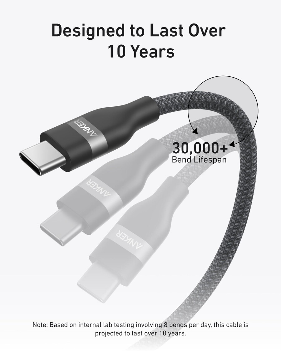 anker prime charger 100w 3 ports gan and anker usb-c to usb-c cable 3 ft 6 ft 240w upcycled-braided
