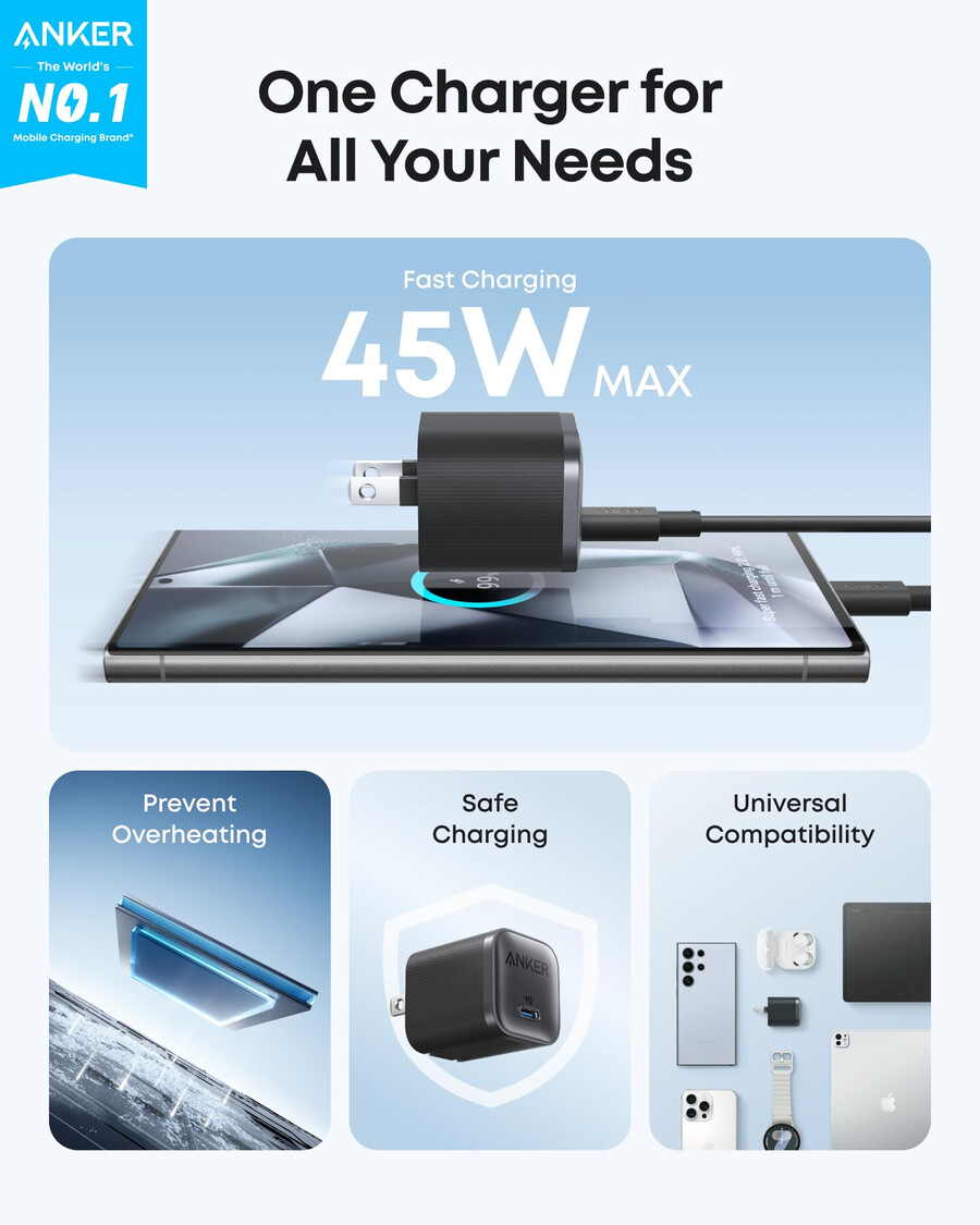 anker nano charger 45w with usb-c to usb-c cable