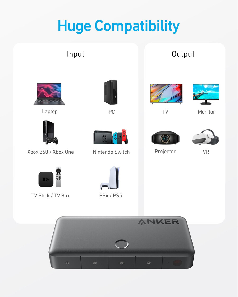 anker hdmi switch 4 in 1 out 4k hdmi