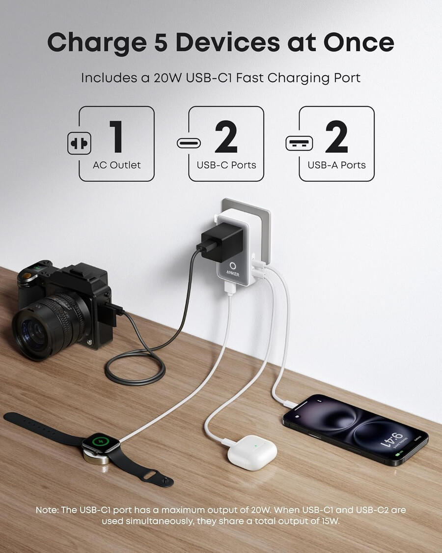anker maggo wireless charging station 3-in-1 foldable pad and anker nano travel adapter 5-in-1 20w 1-pack